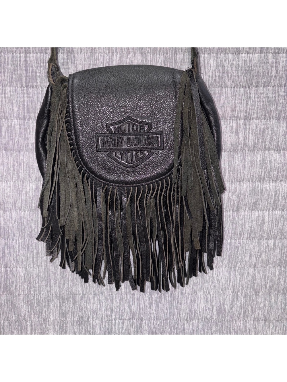 Vintage Harley-Davidson Black Leather Fringe Crossbody Bag Bikercore Streetwear